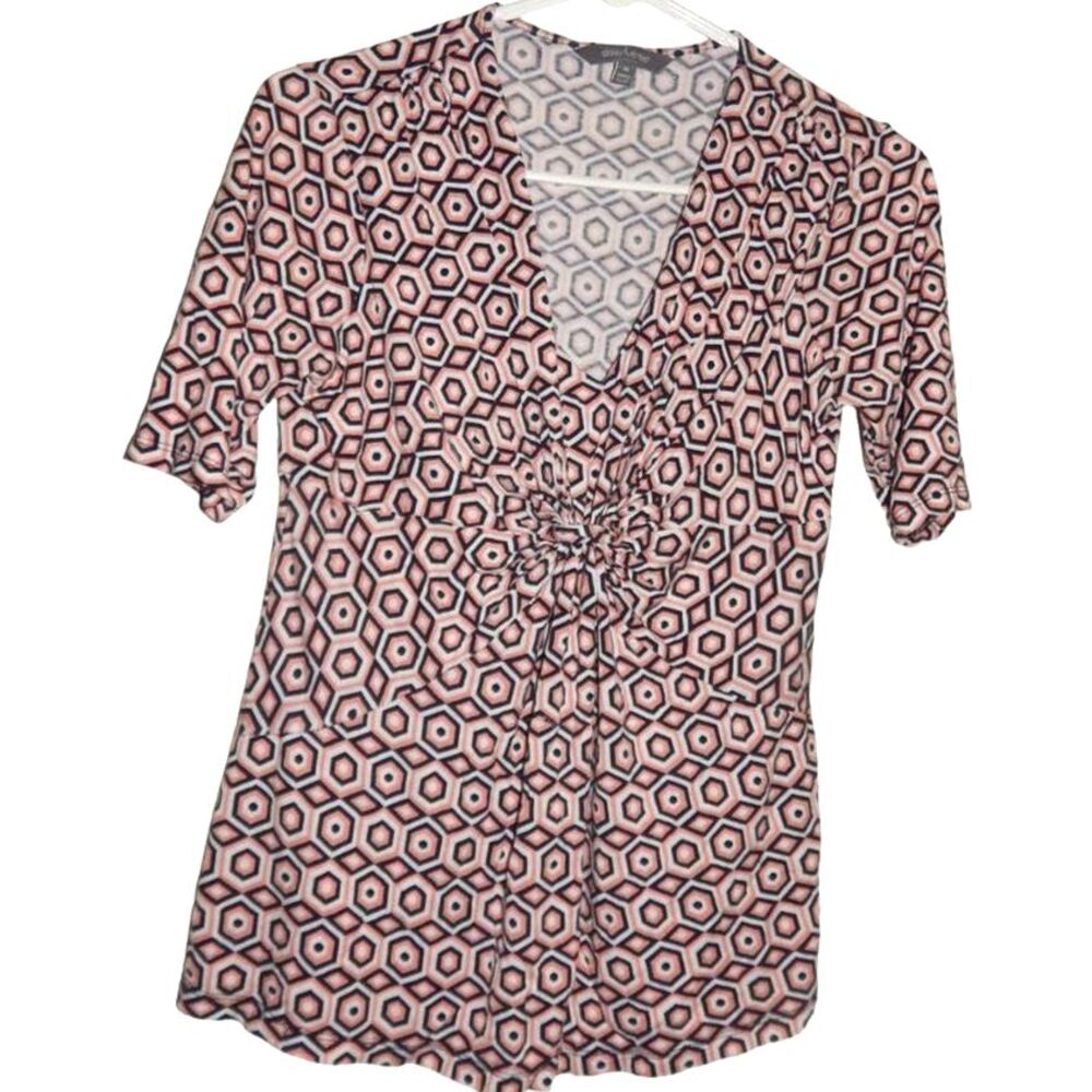 Daisy Fuentes Women’s Peach Combo Geo Twist‑Front Blouse Size Medium